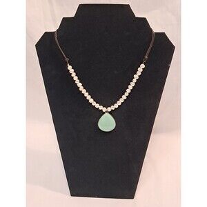 NWT Peyote Bird Green Turquoise Teardrop Pendant Freshwater Pearls Necklace 18"